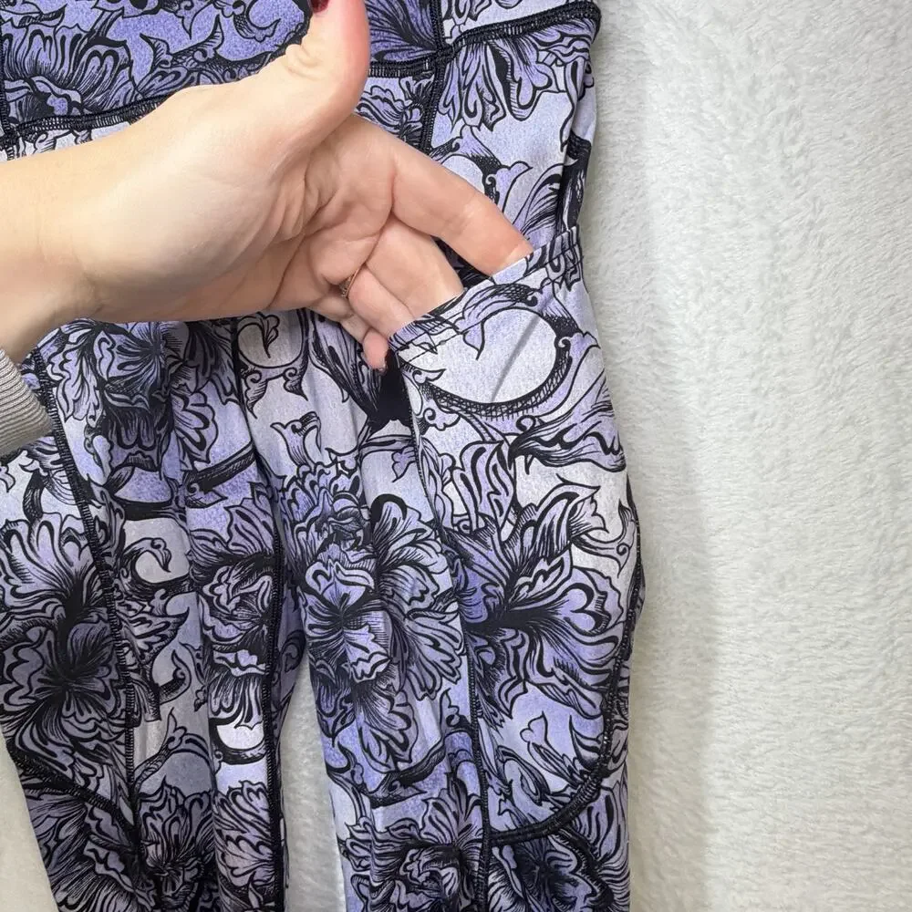 Lululemon Fast Free Hanakotoba Starlight Crop II Purple Floral Leggings Run 4